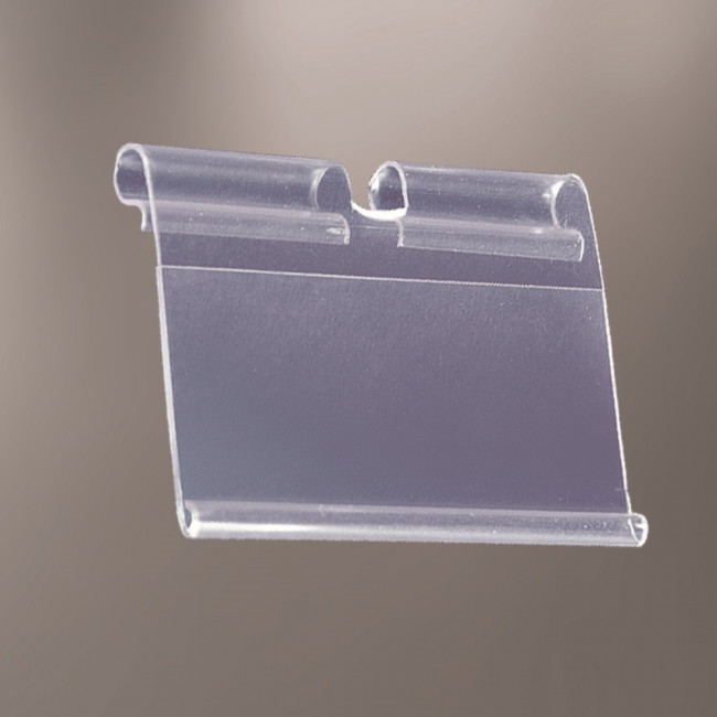 Porte-étiquette broche transparent Hauteur 30 mm - Longueur 60 mm - Encoche  8 mm - Ouverture arrière